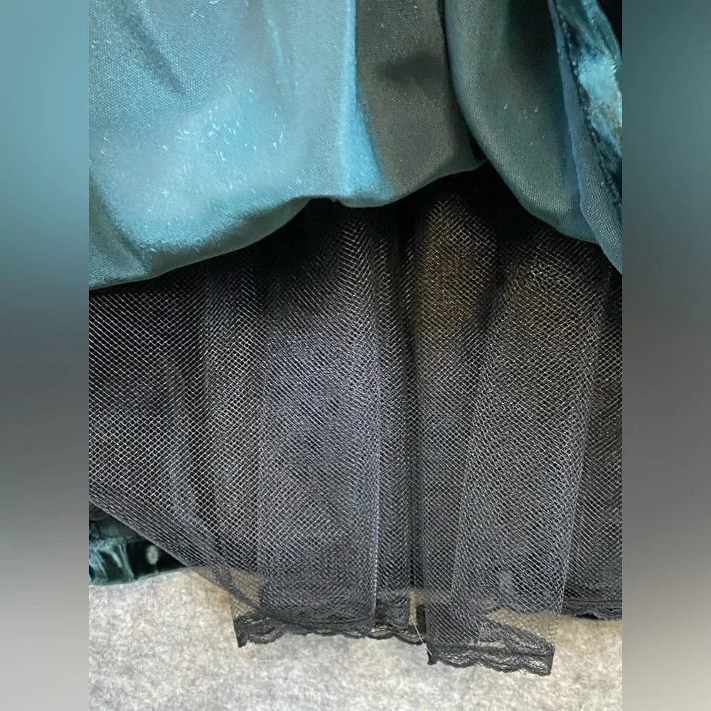 Jessica McClintok Vintage Velvet Lace‎ and Beaded Dress 4 Green 80’s Petticoat - Picture 12 of 12